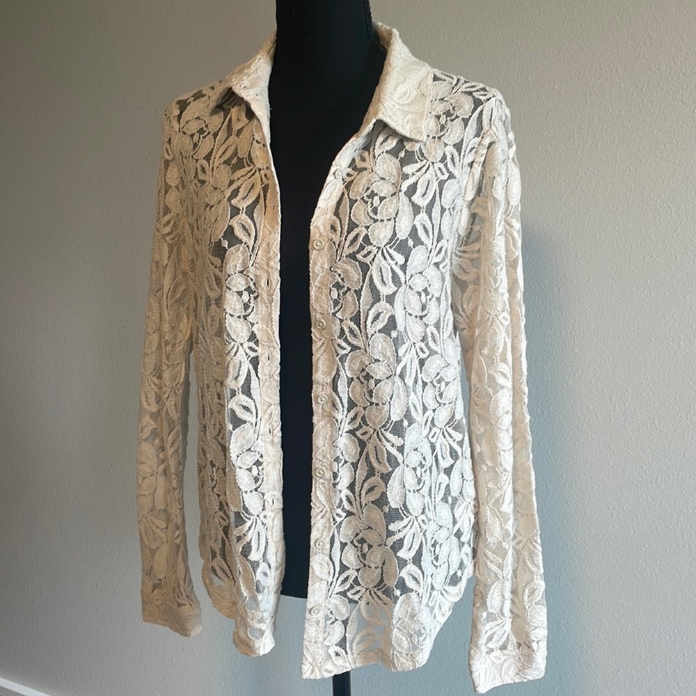 Kimchi Blue Cream Lace Button-Down Shirt